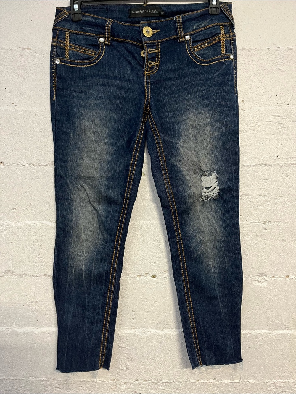 Twelve by Twelve Dark Blue Distressed Cropped Skinny Jeans